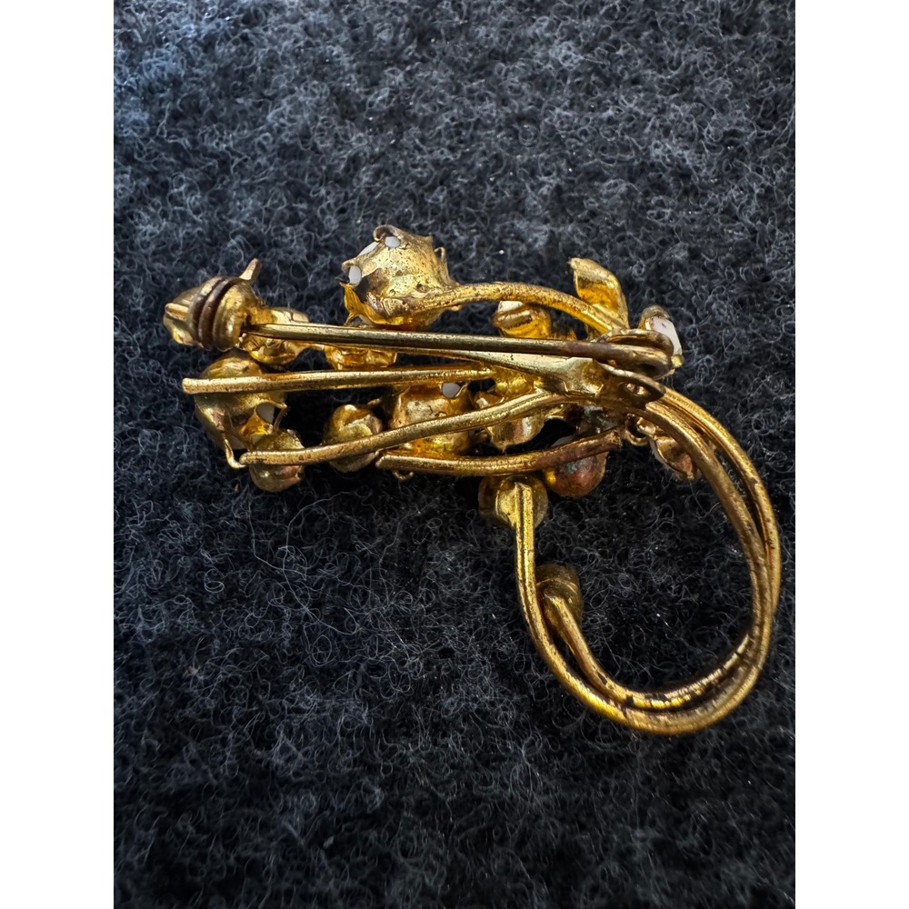 Vintage Aurora Borealis Rhinestone Floral Spray Brooch Gold Tone Mid Century - Picture 3 of 5
